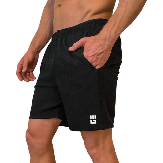 Men’s Freestyle Running Shorts in black featuring a sleek white logo on the leg