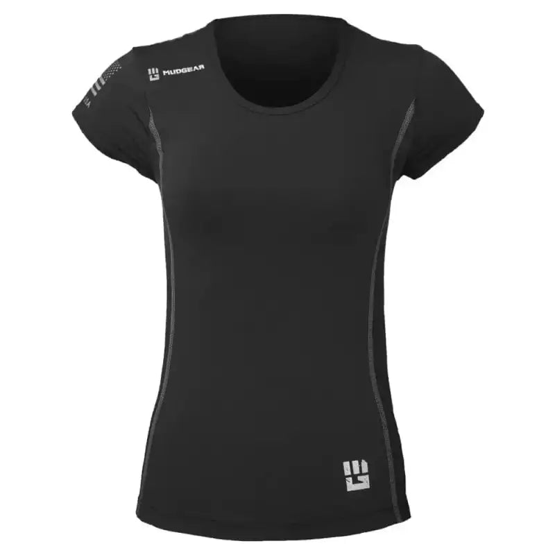 Black Women’s Fitted Performance Shirt with short sleeves and reflective details