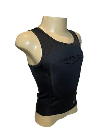 Black athletic tank top on a mannequin showcasing Concealable Armor Shirt Level IIIA for body armor