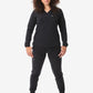 Black athletic tracksuit featuring a women’s long-sleeve scrub top with jogger pants