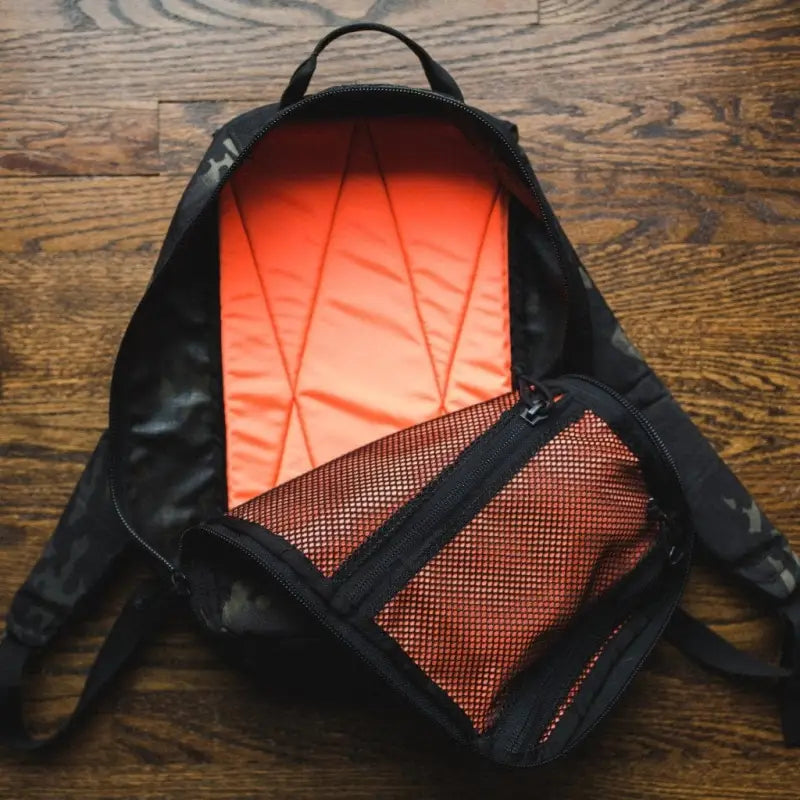 Compact 12hr Slate Grey Backpack in 1000D Cordura with Black Orange Inside and mesh pocket