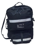 Black county bag with reflective stripes and two internal storage compartments