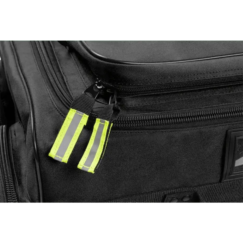 Black bag with neon yellow reflective zipper pulls for Scherber Ultimate First Responder Trauma Kit