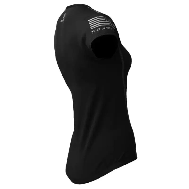 Black balaclava with American flag patch next to Women’s Fitted Performance Shirt