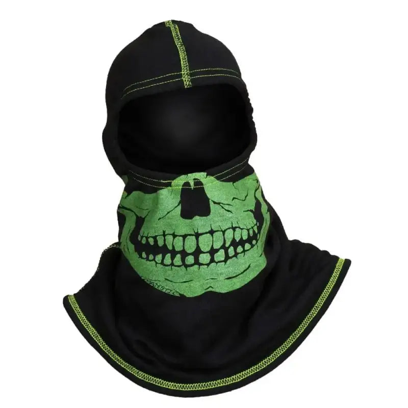 Black Majestic PAC F20 Hood with neon green skull design by Chief Miller Apparel