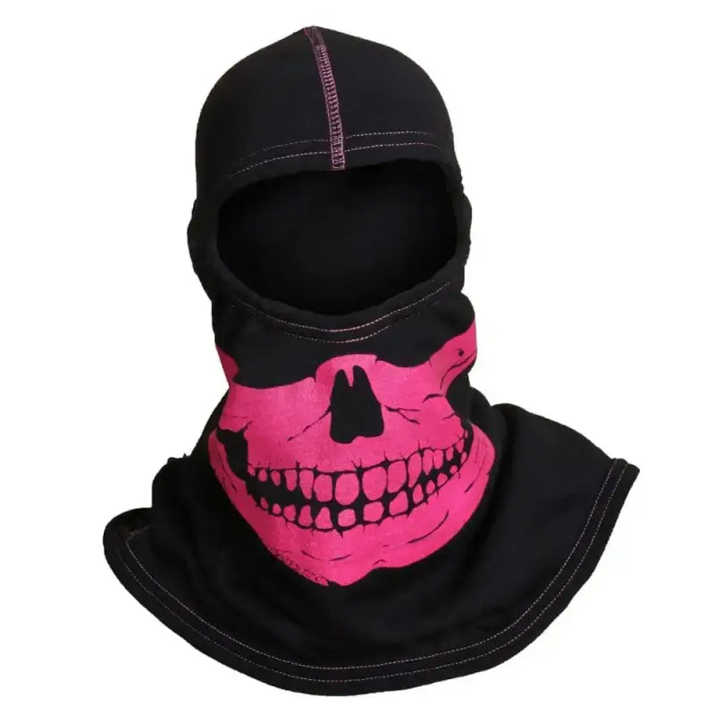 Black Balaclava with Pink Skull Design for Majestic PAC F20 Hood by Chief Miller Apparel