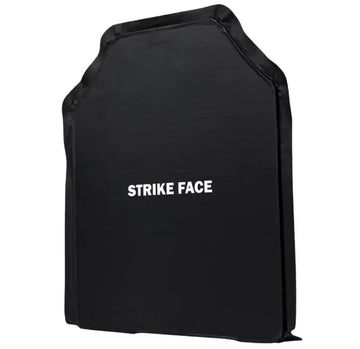 Black ballistic plate with STRIKE FACE text for level IIIA body armor by Redemption Tactical