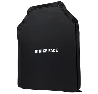 Black ballistic plate with STRIKE FACE text for level IIIA body armor by Redemption Tactical