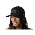 Black Fire Snapback with Grayscale American Flag and Thin Red Line for Red Line Trucker Hat