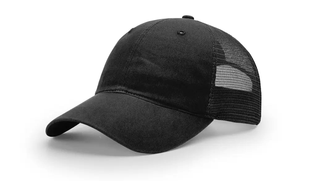 Black baseball cap with mesh back and leather patch for first responders and firefighters