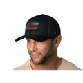 Black Fire Snapback with Thin Red Line American Flag patch, perfect red line trucker hat
