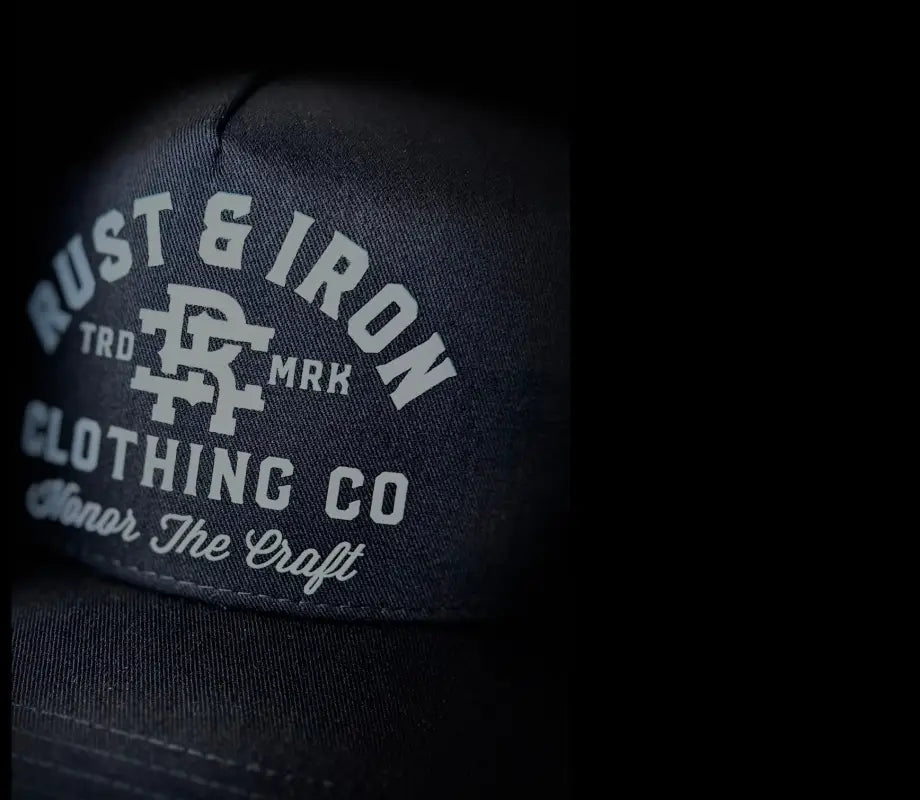 Black Baseball Cap with Rust & Iron Clothing Co Branding - Logo Dirtbag Hat