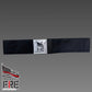 Black belt with silver Fire Department buckle and American flag design for Irons Marrying Strap