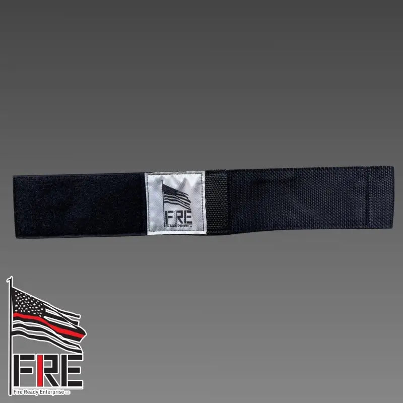 Black belt with silver Fire Department buckle and American flag design for Irons Marrying Strap