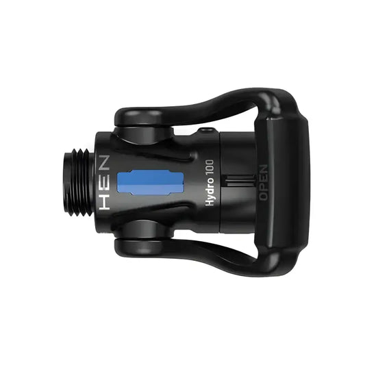 Black bicycle pedal with blue stripe for Hydro-100-1 gate-ball valve applications