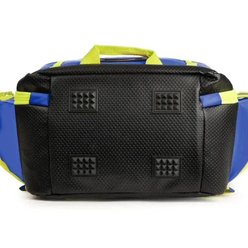 Black, blue, and yellow Scherber Ultimate First Responder Trauma O2 Backpack with padded bottom