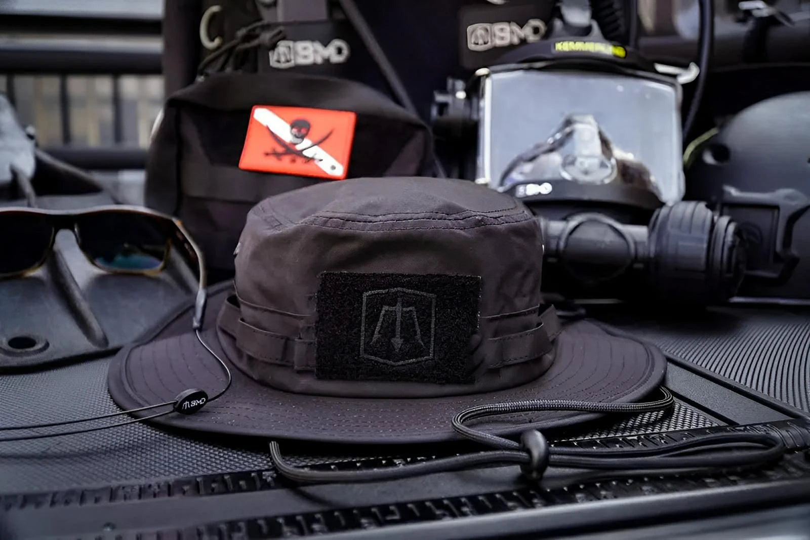 Waterman Boonie hat with trident patch, ideal for First Responders and Firefighters