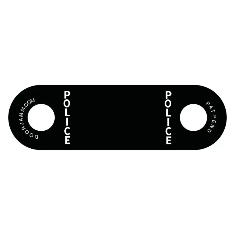 Black POLICE bottle opener, part of the Police DoorJamm for first responders