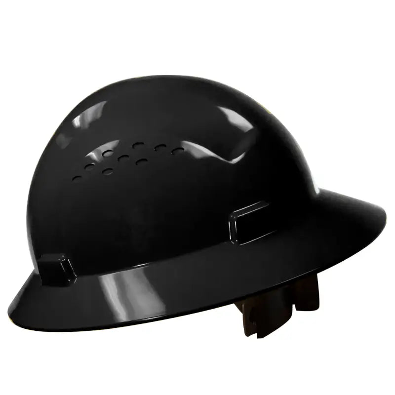 Black Full Brim Safety Hard Hat with 4 Point Suspension compliant with ANSI Z89 standards