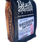 Black and brown bourbon infused coffee bag with Bourbon Infused Coffee Costa Rica branding