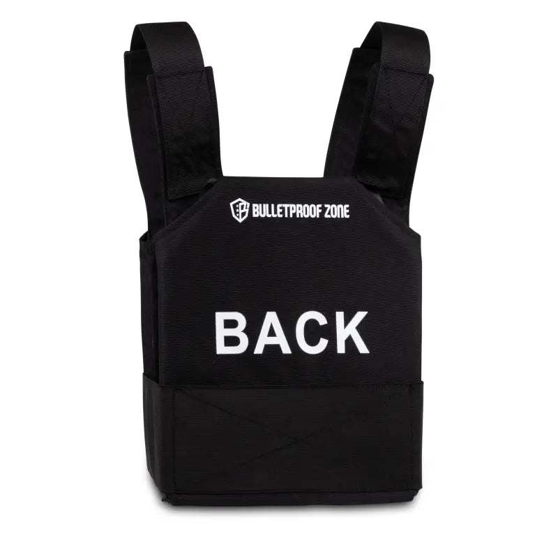 Black ProtectVest® - Fast Bulletproof Vest with BACK text and shoulder straps, NIJ Level IIIA