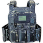 Black camouflage tactical plate carrier by Redemption Tactical with multiple pouches and standard 10x12 plate slots