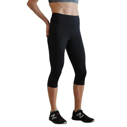 Black Capri-length athletic leggings with a high waistband from MudGear Women’s Flex-Fit