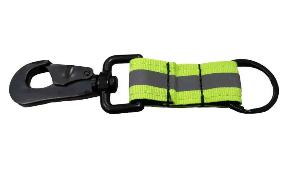 Black carabiner clip with neon yellow strap for Firefighter Key Ring with Heavy Duty Hook