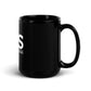 Black ceramic EMS mug with white text perfect for morning java or afternoon tea