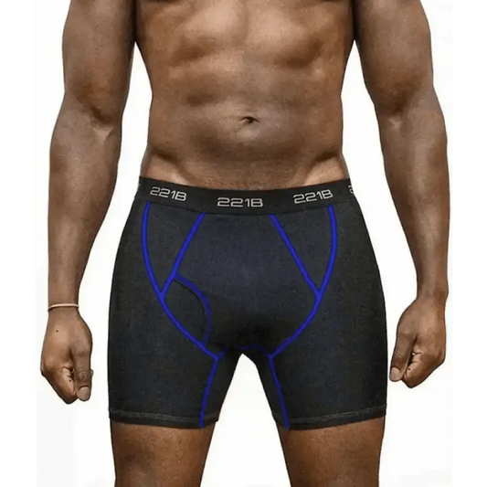 Black Maxx-Dri RFX Boxer Briefs with blue seam details and elastic waistband