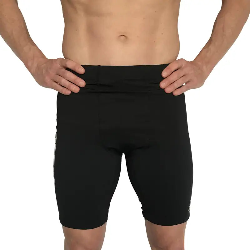 Black MudGear Men’s Elite-Fit Compression Shorts with a high waistband for optimal support