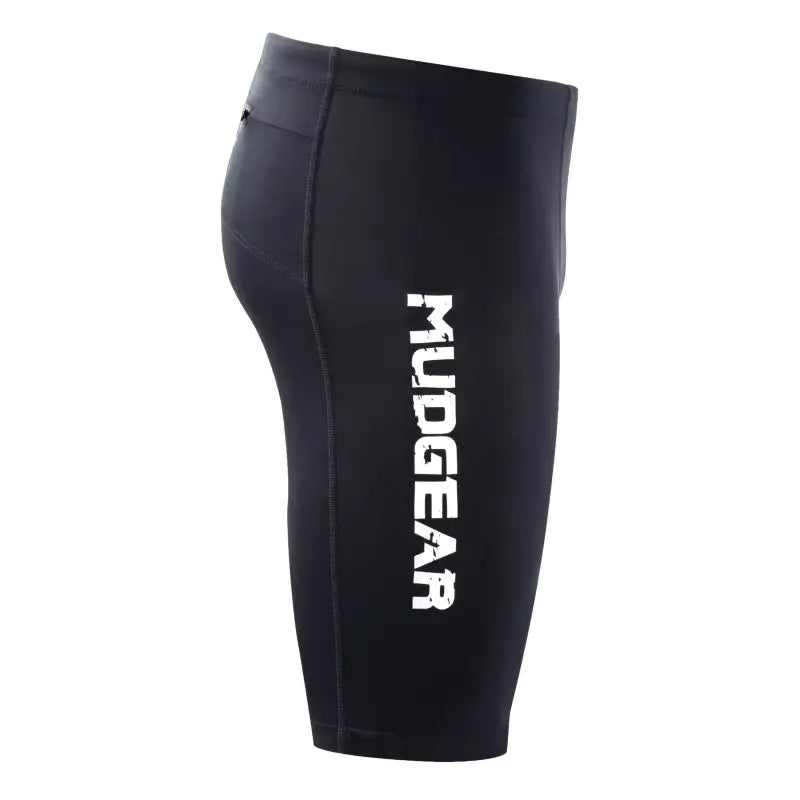 Black MudGear Men’s Elite-Fit Compression Shorts with logo on the side