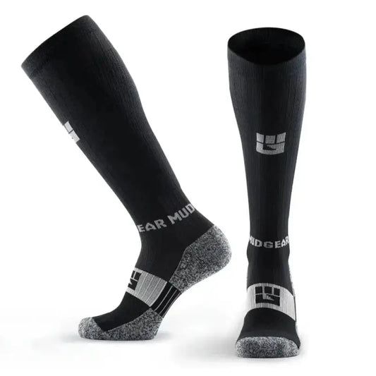 Black Compression Socks with Gray Cushioned Soles for Superior Abrasion Resistance