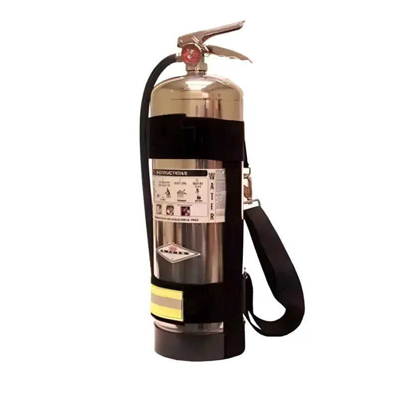 Black and copper fire extinguisher with carrying strap in Watercan Harness design