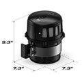 Black Feniex Hammer low-frequency siren device with mounting bracket and dimensions for first responders