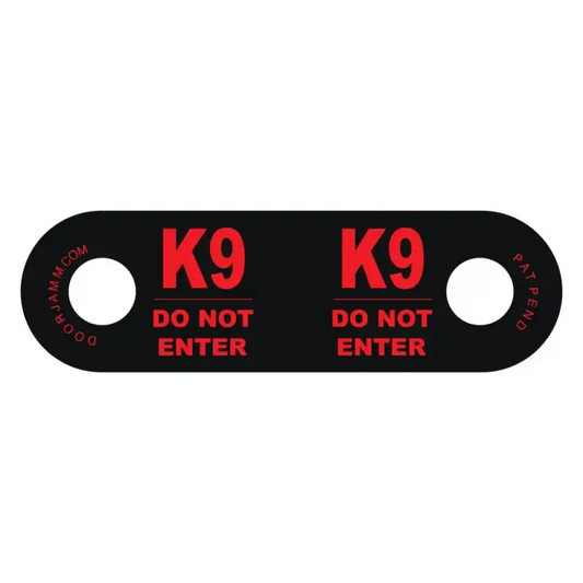 Black door sign featuring red K9 DO NOT ENTER text for First Responders and firefighters