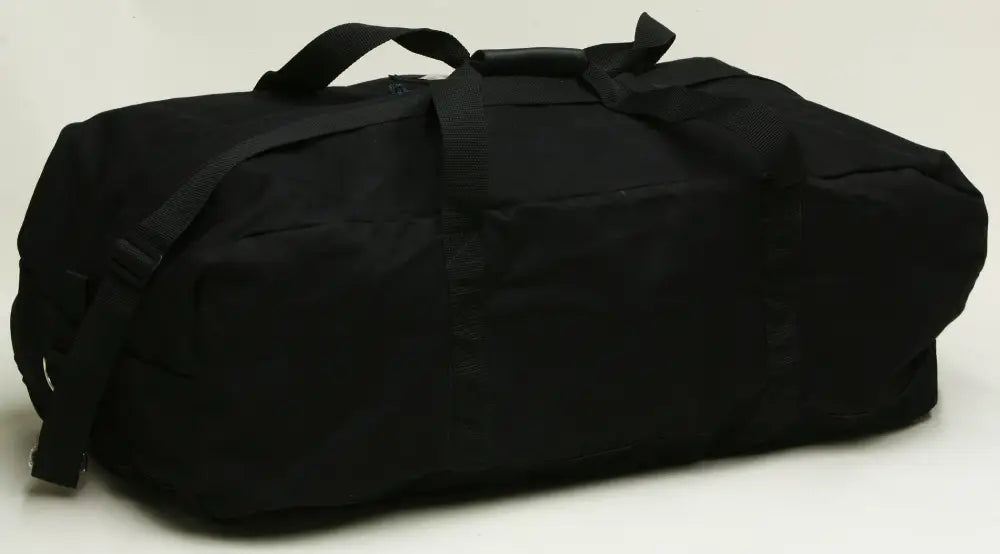Black turnout gear bag with center zipper for durable gear storage and transport