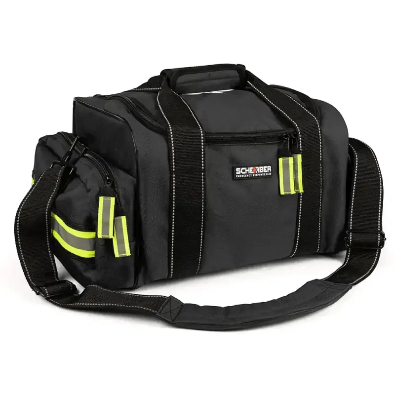 Black duffle bag with neon yellow accents for Scherber Intermediate Responder Trauma Kit