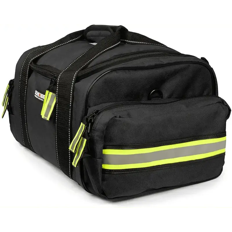 Black duffle bag with neon yellow stripes for Scherber Intermediate Responder Trauma Kit