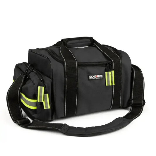 Black duffle bag with neon yellow accents for Scherber First Responder EMS Trauma Bag