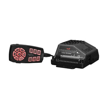 Black emergency vehicle siren and controller for Feniex Typhoon Handheld Siren
