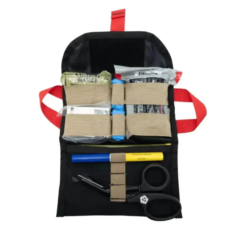 Black fabric organizer pouch with red straps for tools and cash, OPFAK two week lead-time