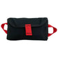 Black fabric empty pouch with red straps and closure tab, OPFAK 2 week lead-time