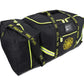 Black 3XL Turnout Gear Bag with yellow trim and fire department emblem, featuring shoulder strap