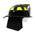 Black firefighter helmet with face shield, Pacific F18 traditional style structural firefighting helmet