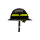 Black Bullard Brim Wildland Helmet with hi-viz lime yellow reflective stripes