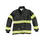 Black firefighter jacket with reflective stripes from Maverick Fire Gear for maximum mobility design