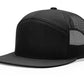Black flat-brimmed trucker hat with firefighter leather patch for first responders