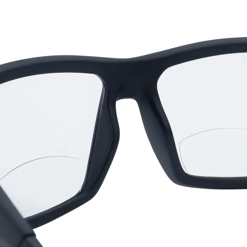 Black-framed bifocal safety reader glasses with side shields for high impact protection