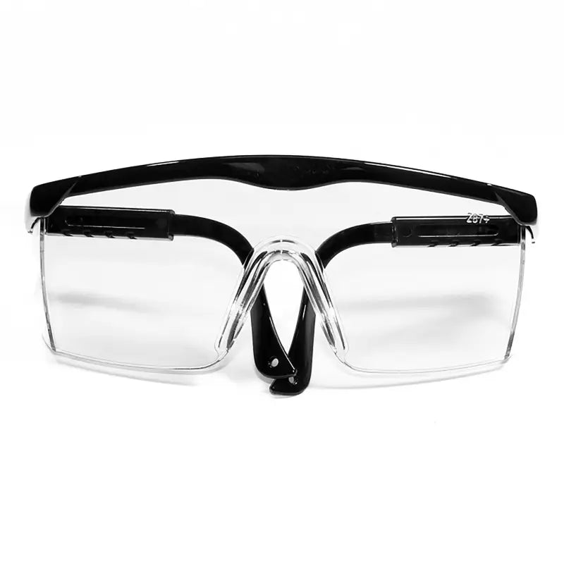 Black-framed clear safety glasses for high impact protection with ANSI Z87+ certification